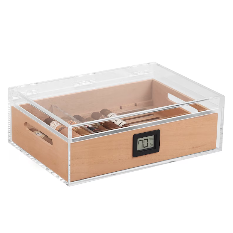 Acrylic Cigar Humido Box with Hygrometer and Cedar Wood Tray