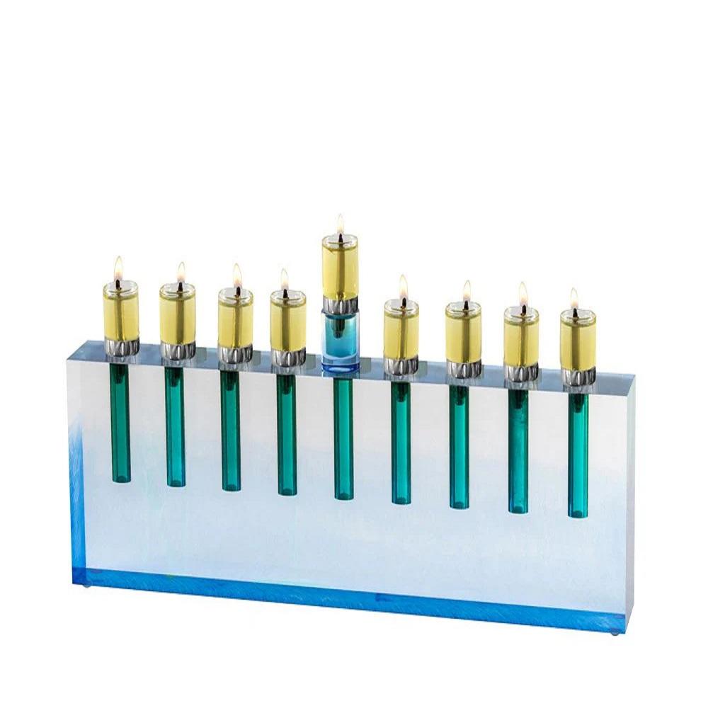 Lucite Blue Menorah  Candle Holder