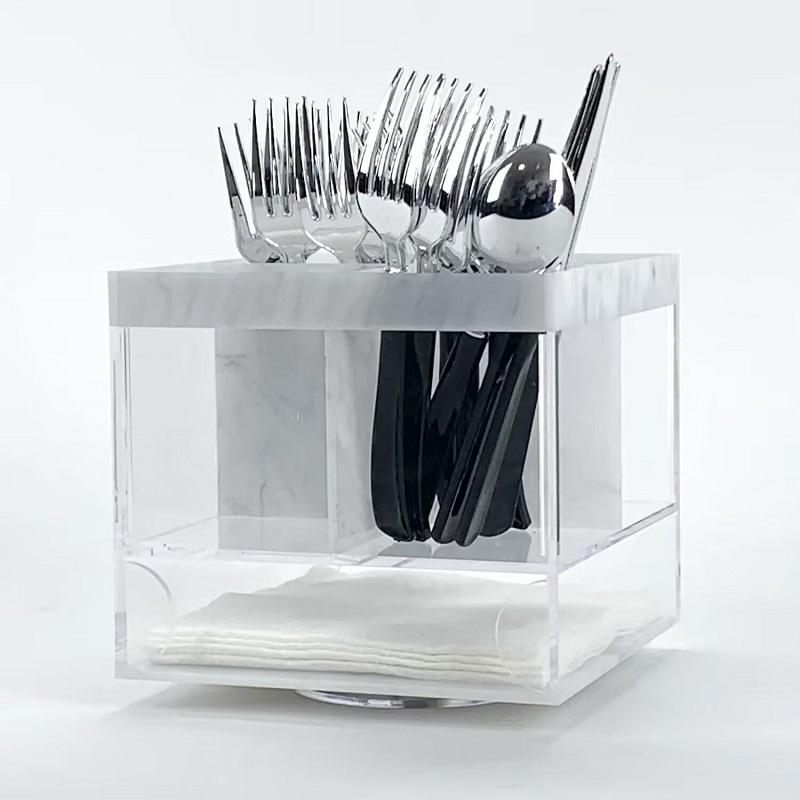 Acrylic Rotating Table Caddy Bencher Set and Utlery Storage Box
