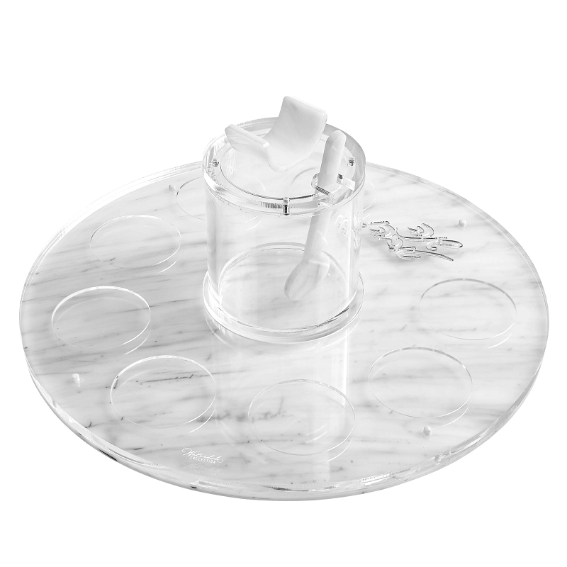Marble  Acrylic Simanim Plate with Honey Dish