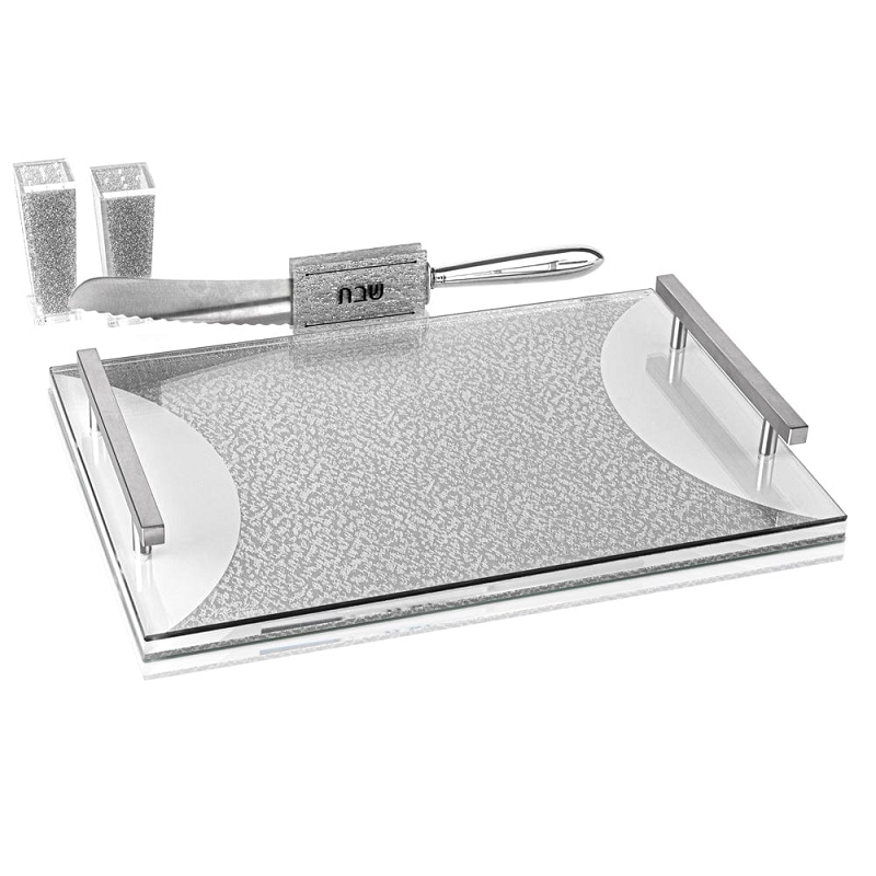 Lucite Silver  Challah Board With pice Jars