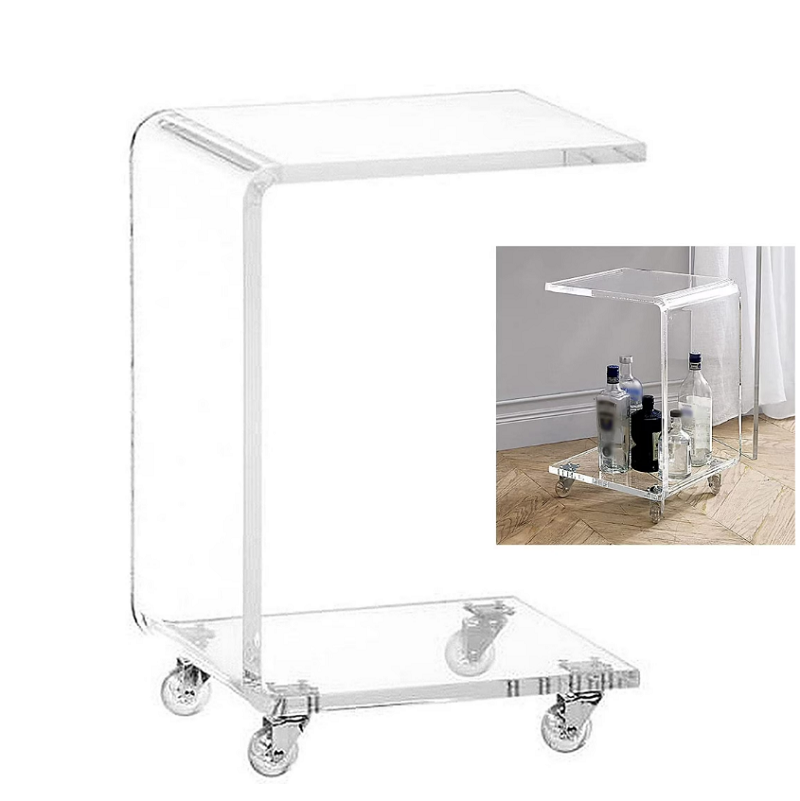 Acrylic Snack C Shaped End Table with wheels